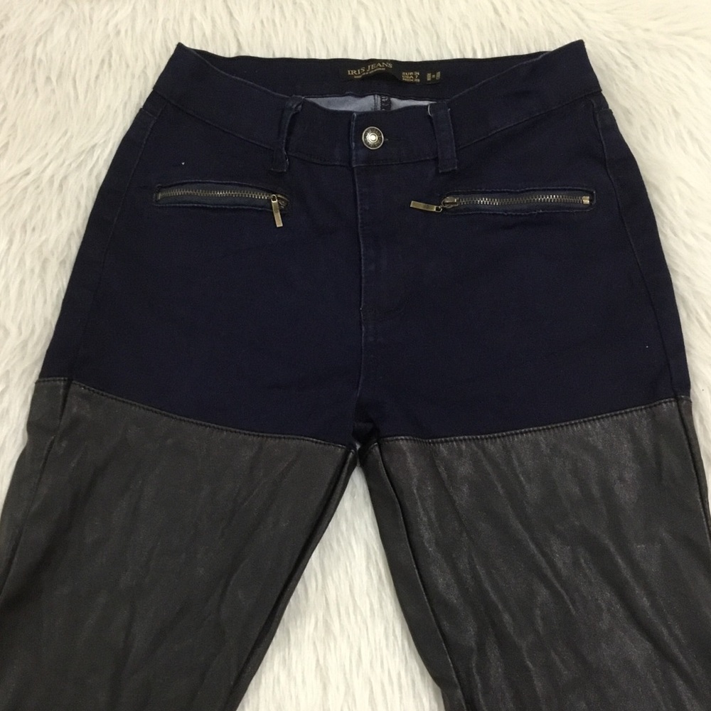 Iris jeans blue denim rocker faux leather skinny jeans size 7